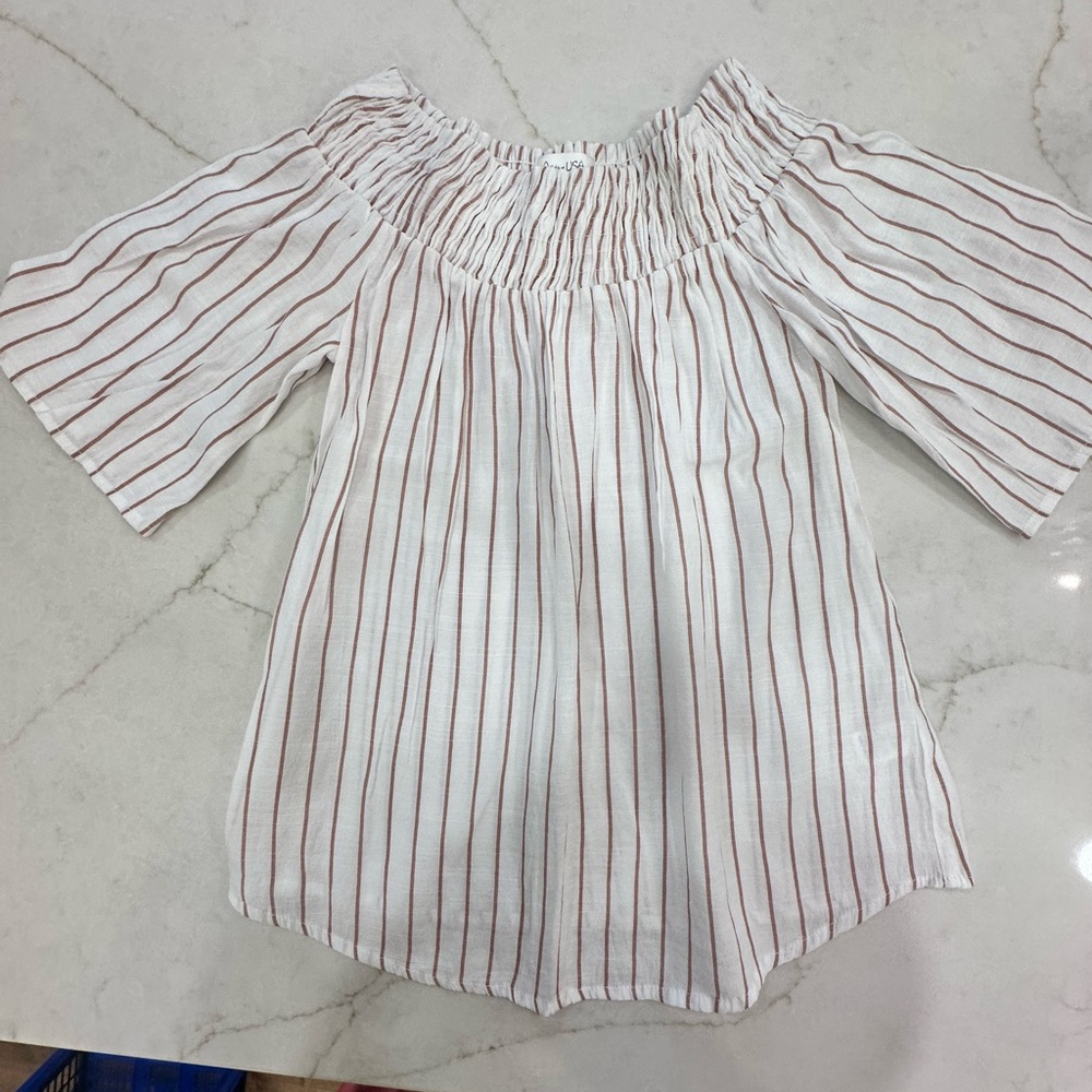 Active USA White Relaxed Smocked Blouse